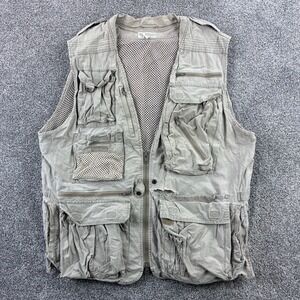 Vintage Banana Republic Safari Travel Vest Mens XL Khaki Multi Pocket Mesh